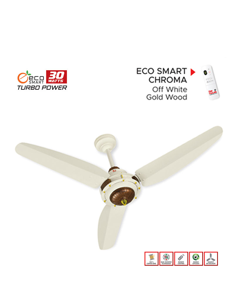 Pak Punjab (56") Ceiling Fan (ECO SMART CHROMA – Off White Gold Wood)
