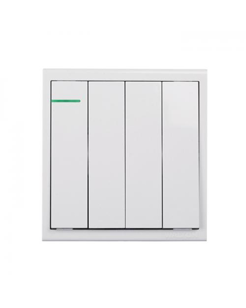 Walton Radium Indicator Trust Series 4 Gang 1 Way Switch – White – 250V 16A – 85 x 89 mm – WT4GS1W