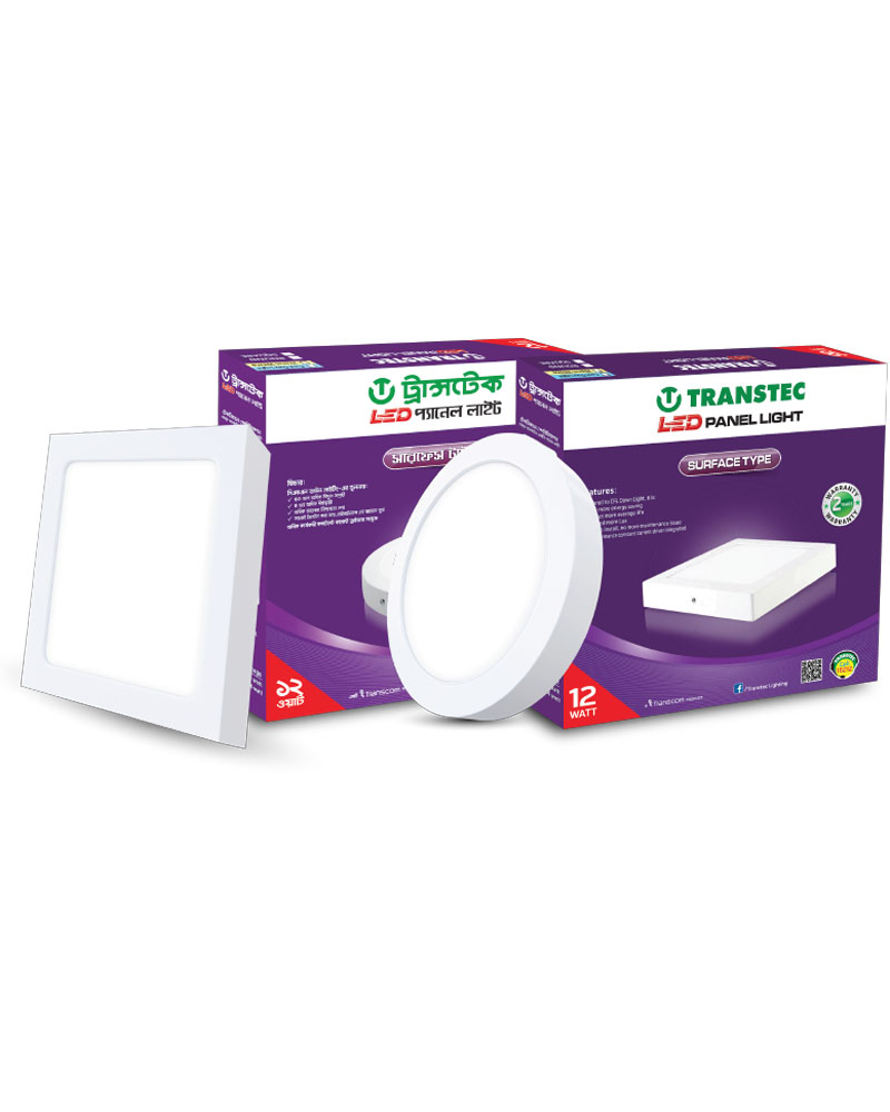 Transtec Surface LED Panel light 12 watts Sqr./Round