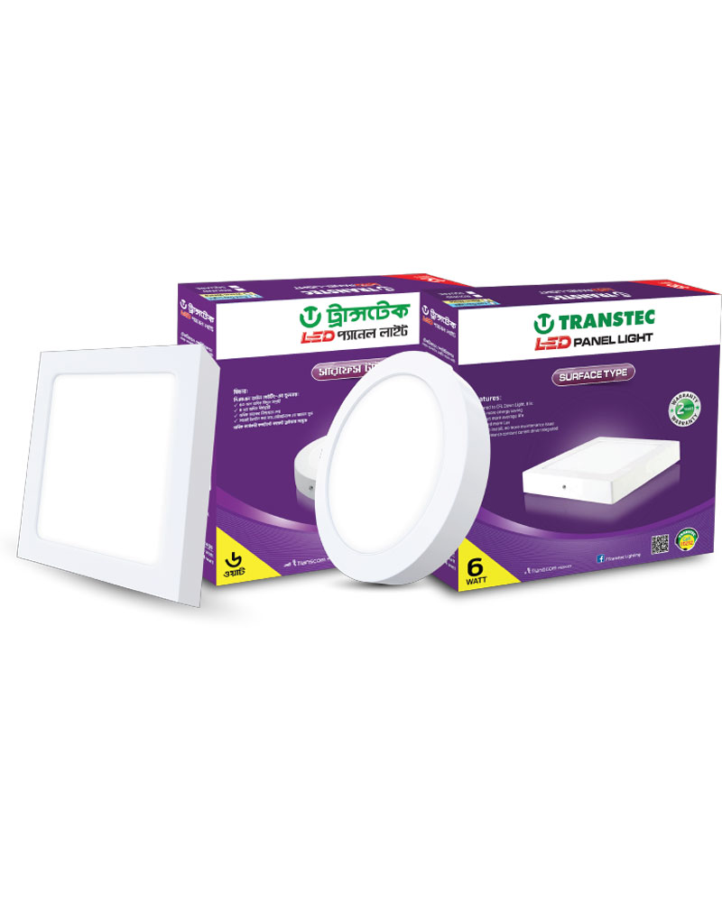 Transtec Surface LED Panel light 6 watts Sqr./Round